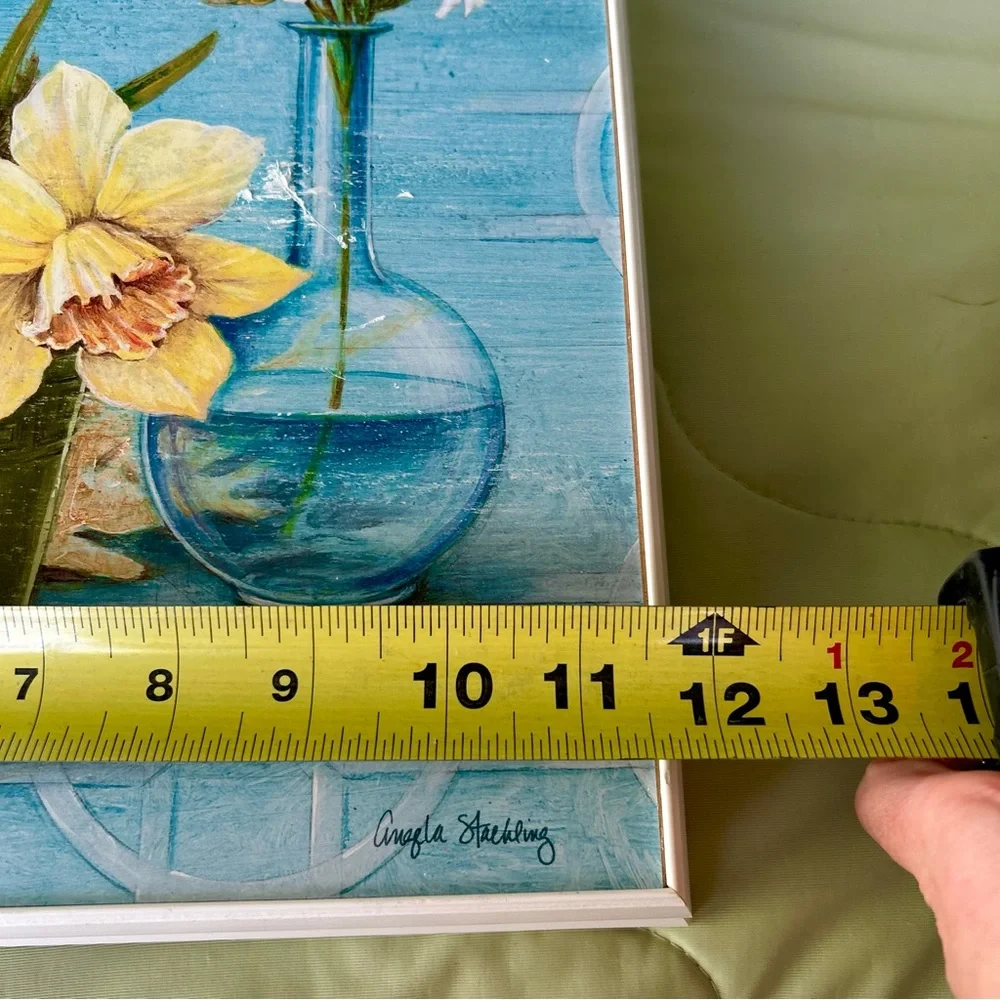 VTG Botanical Floral Blue & Yellow Cottagecore Farmhouse Wall Hanging Art Decor